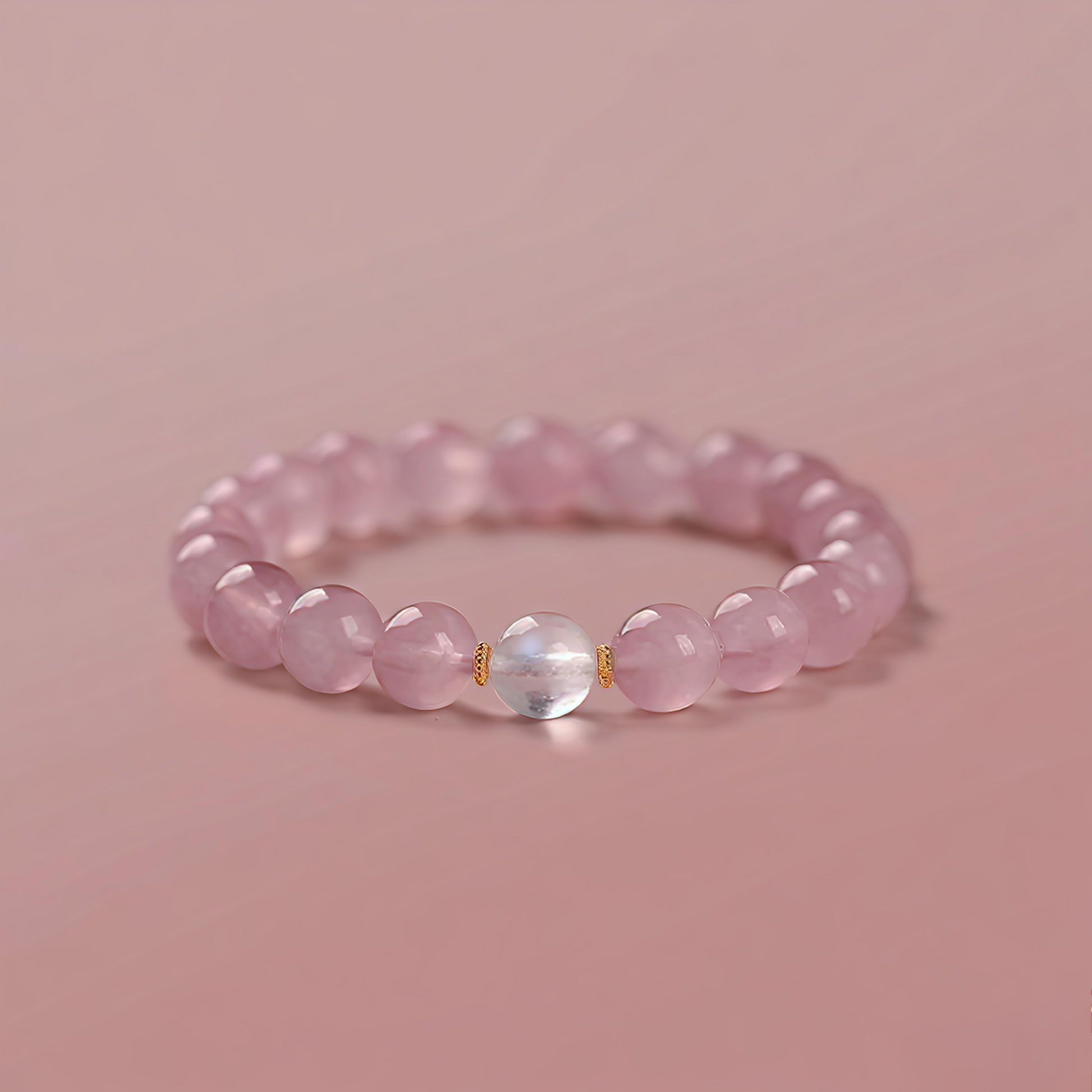 Moonstone Inlaid Rose Quartz Bracelet