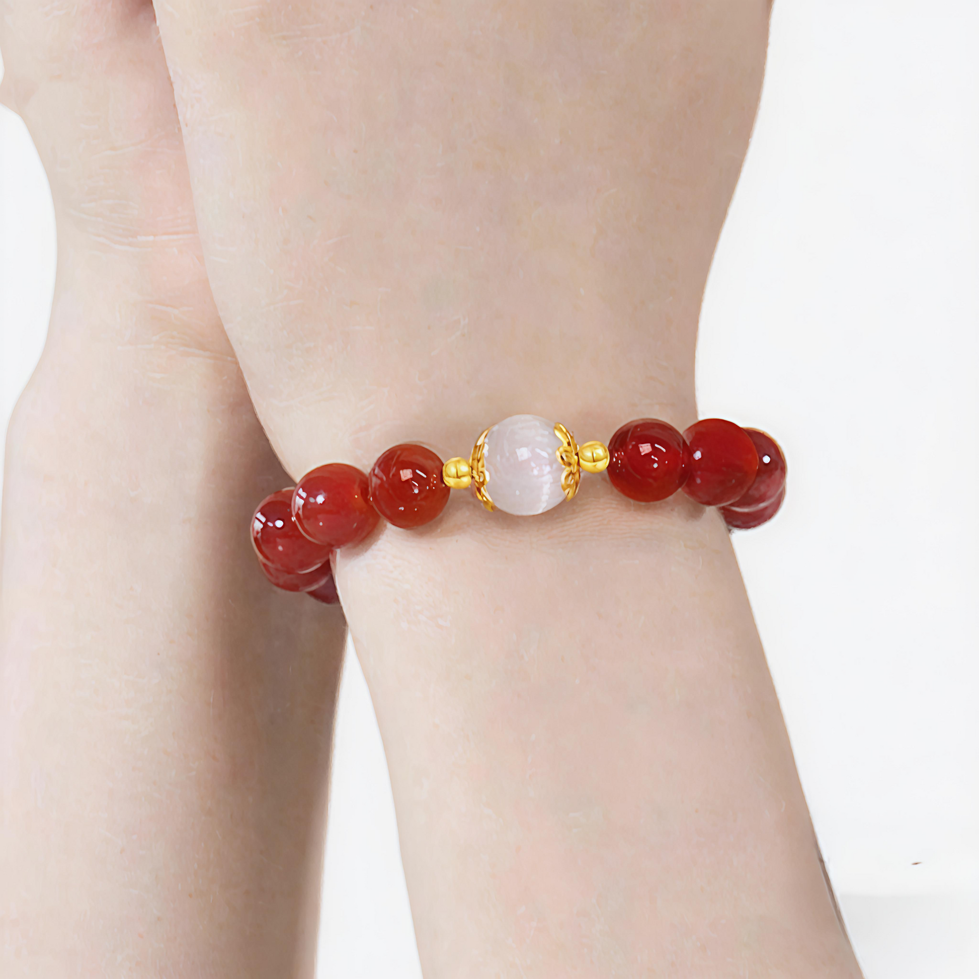 White Crystal and Red Bead Bracelet