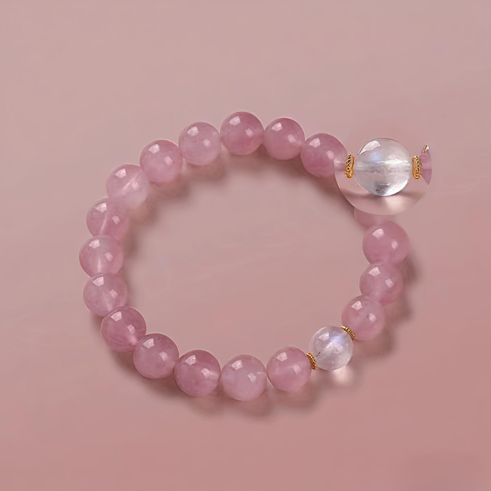 Moonstone Inlaid Rose Quartz Bracelet