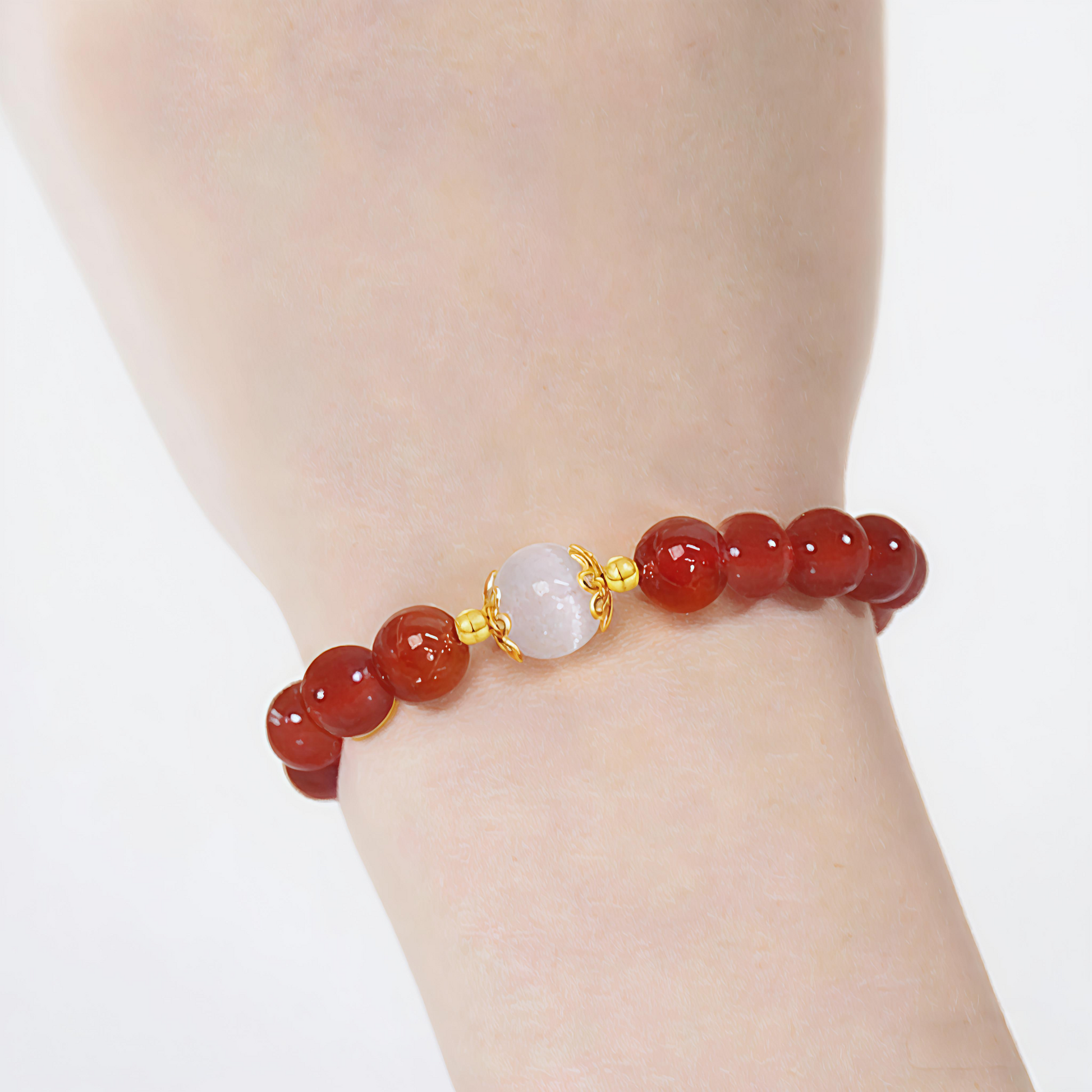 White Crystal and Red Bead Bracelet