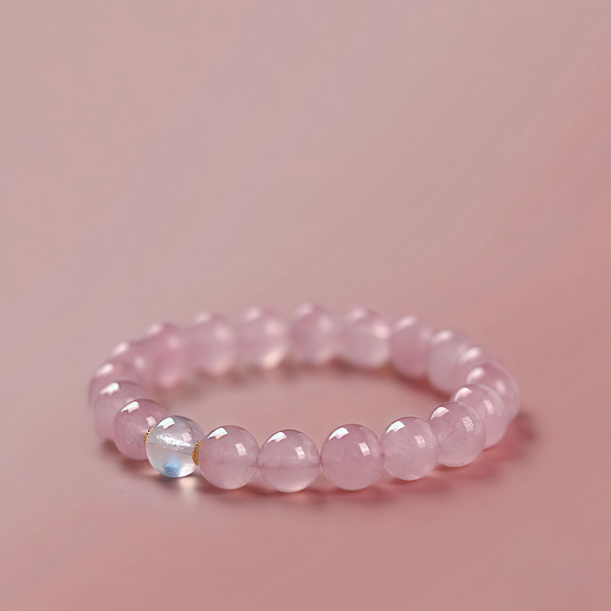 Moonstone Inlaid Rose Quartz Bracelet